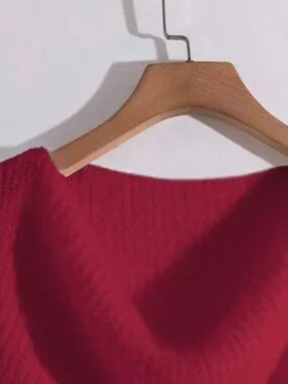 Red Casual Women's Ruffled Collar Long Flare Sleeve Knit Sweater Pullover Top